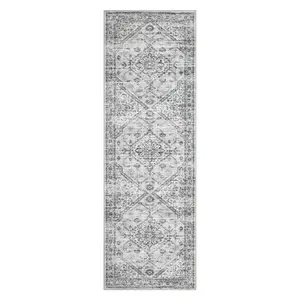 2 x 6 ft Polyester Cashmere Imitation Light Gray Rectangular Hallway Bathroom Entryway Kitchen Office Foldable Geometric Persian Washable Area Rug-B