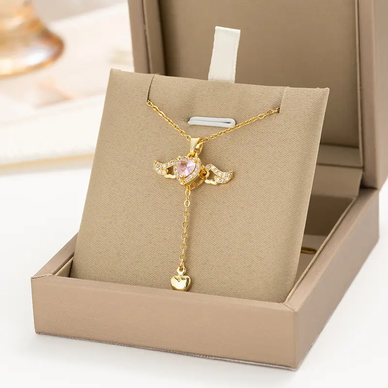 Angel Necklace for Women, Heart Pendant Necklace with Movable Wings, Fashion Versatile Elegant , Party Daily Birthday Gift