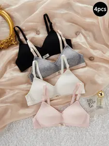 2026 New 4-Piece Triangle Bra Set, Wireless Comfortable Breathable Teenage Bras, Versatile Commuter Lingerie, Soft Skin-Friendly Design