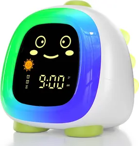 Kids Alarm Clock with Cute Night Light for Bedroom Sleep Training Dinosaur Gift for Boys Girls Children No Warranty