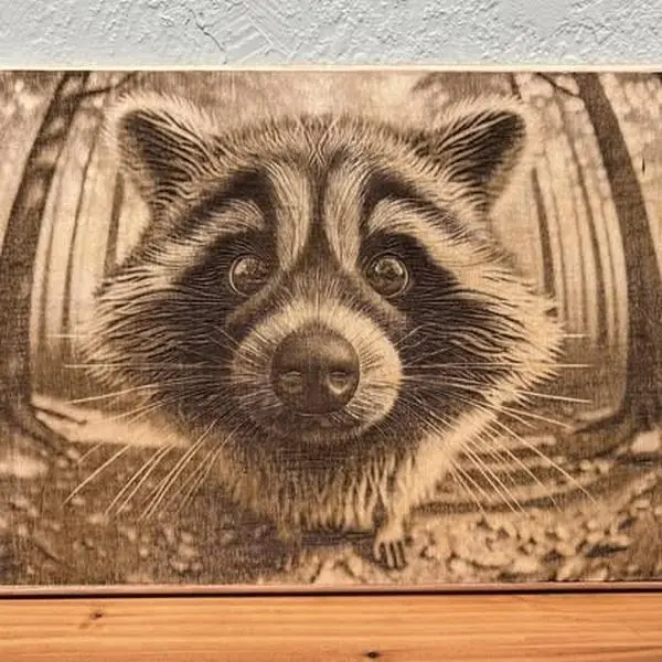 Curious Racoon - Wooden Laser Engraved Art