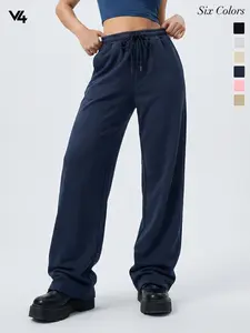 Vibe404 Women's Lightweight Dark blue Wide Leg Sweatpants Comfy High Waisted Non-Fleece Lounge Pants Loose Fit for Yoga Gym & Daily Wear