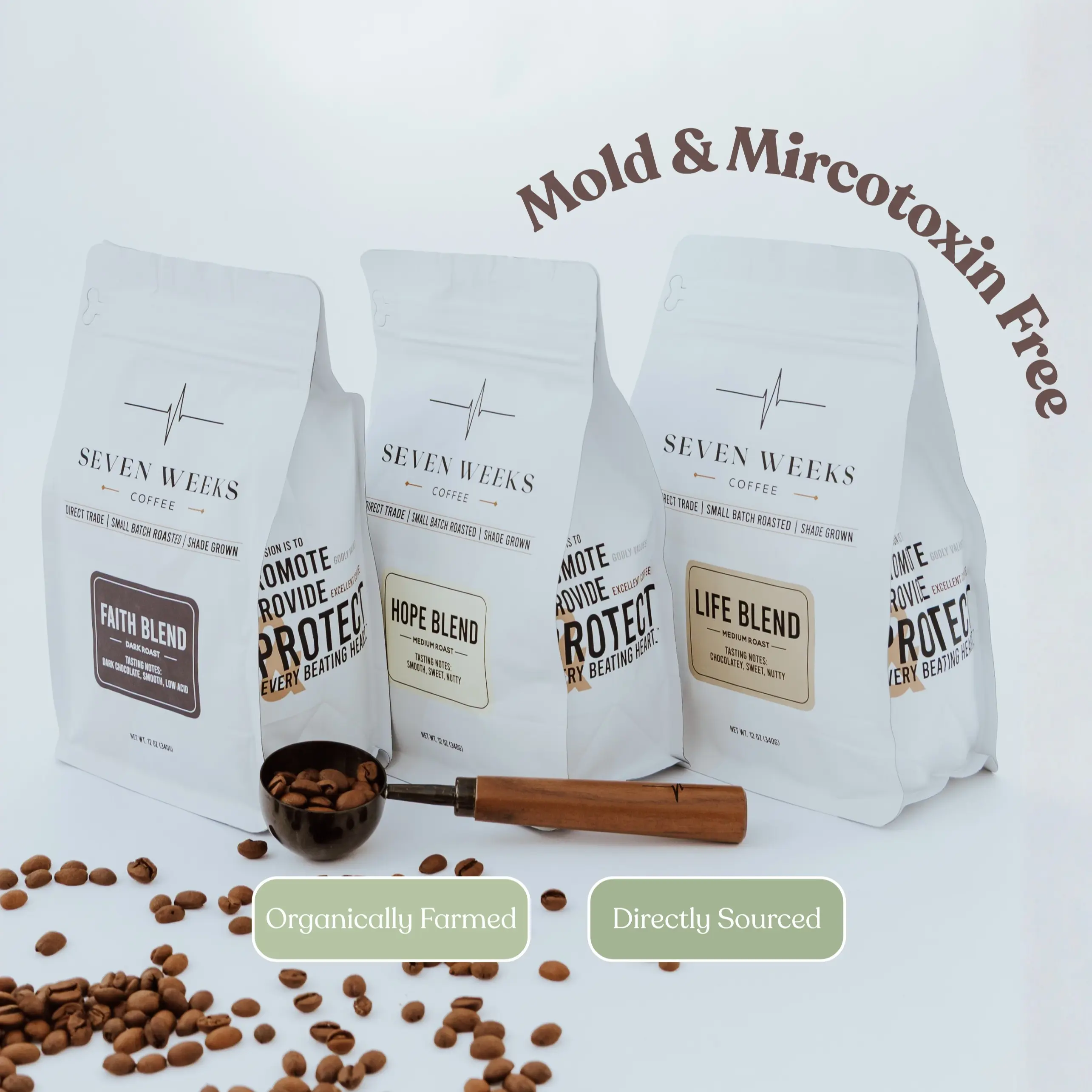 7 Weeks Coffee | Signature Blend Bundle (Faith, Life, Hope Blends), 3-Pack (12oz each), Lab-Tested Mold & Mycotoxin-Free
