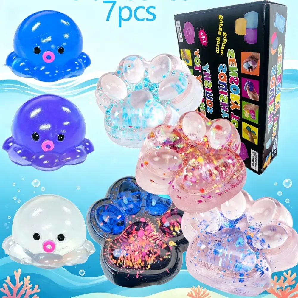 Taba Squid Toy Set, Fufu Toy Set Includes 4 Taba Cat Claws, 3 Octopuses, Stress Relieving Toy, Mochi Squeezing Toy, Fidget Thing, Squishies, Stress Relief Tools, Suitable for Children and Adults