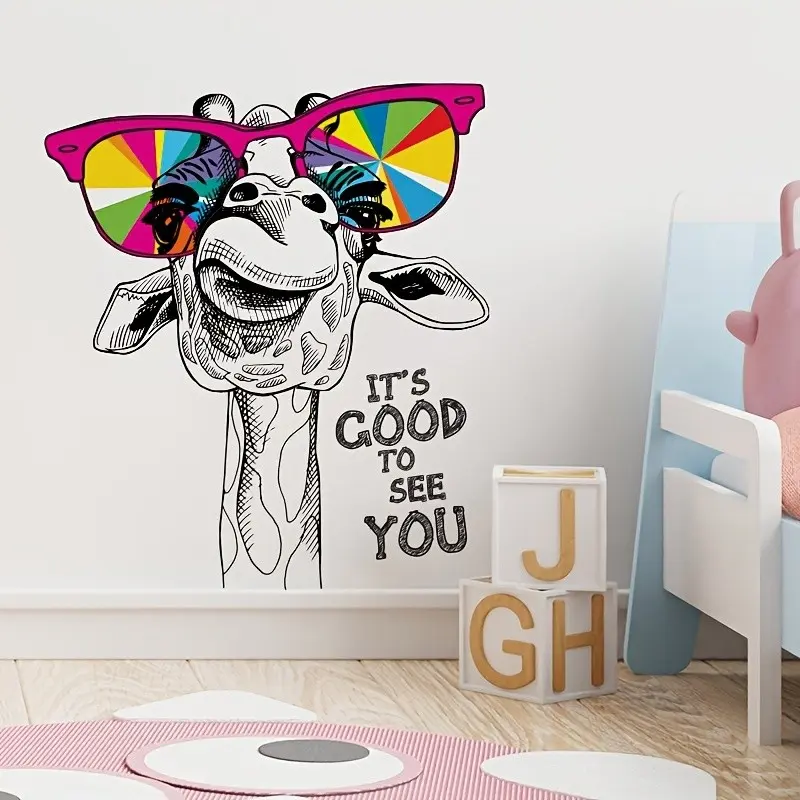 Creative Humorous Giraffe Wall Sticker with Sunglasses, Perfect for Storefront Decoration, Home Bedroom and Living Room Wall Decor