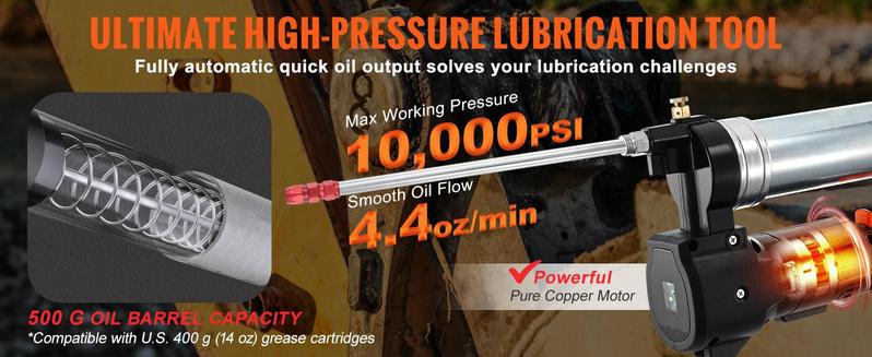 VEVOR Cordless Grease Gun, TikTokShopBlackFriday, 20-Volt, 10,000 PSI, 39" Long Hose, Electric Grease Gun Kit Professional High Pressure Battery Powered Grease Gun with Carrying Case, Battery and Charger Included, Black