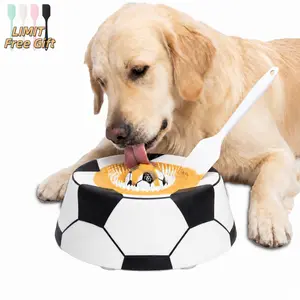 [Limit Free Gift] PawPace Soccer Style Multi purpose dog bowl with Free Peanut Butter Spatula,Dog Liquid Slow Feeder,Lick Bowl Mat with Ball ,8 Extra Large Suction Cups,No Mess Liquid Treat Enrichment Bowl for Dogs