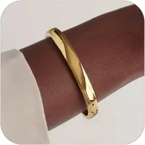 FISSEN Gold Bangle Bracelets for Women, 18K Gold Plated Stainless Steel Love Friendship Bangles, Polished Finish Oval Bracelets for Women, Trendy Valentine's Birthday Christmas Gifts jewelry