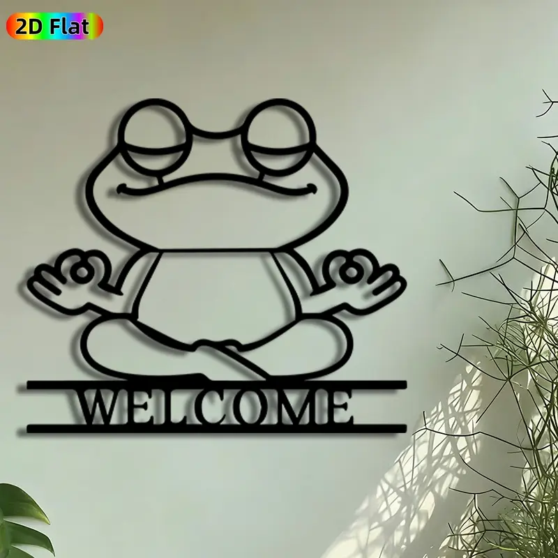 1pc Meditating Frog Welcome Metal Wall Art, Zen Frog Statue Mural, Artistic Metalwork, Intricate Craftsmanship, Perfect for Housewarming, Garden Party Decor, Perfect for Living Room Patio Wall Yoga Studio Decor, Ideal Gift for Zen Decor Enthusiasts.
