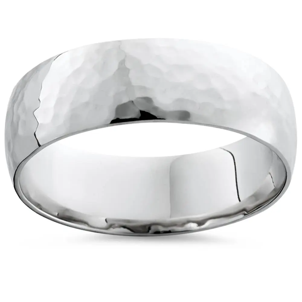 7mm Polished Hammered Wedding Band 10K White Gold 7mm Polished Hammered Wedding Band 10K White Gold