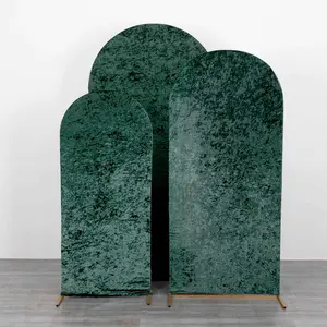 Set of 3 Hunter Emerald Green Crushed Velvet Chiara Wedding Arch Covers For Round Top Backdrop Stands 5ft, 6ft, 7ft