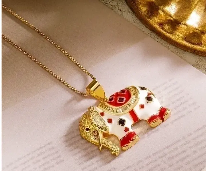 Elephant of Good Fortune Necklace-white, black, turquoise