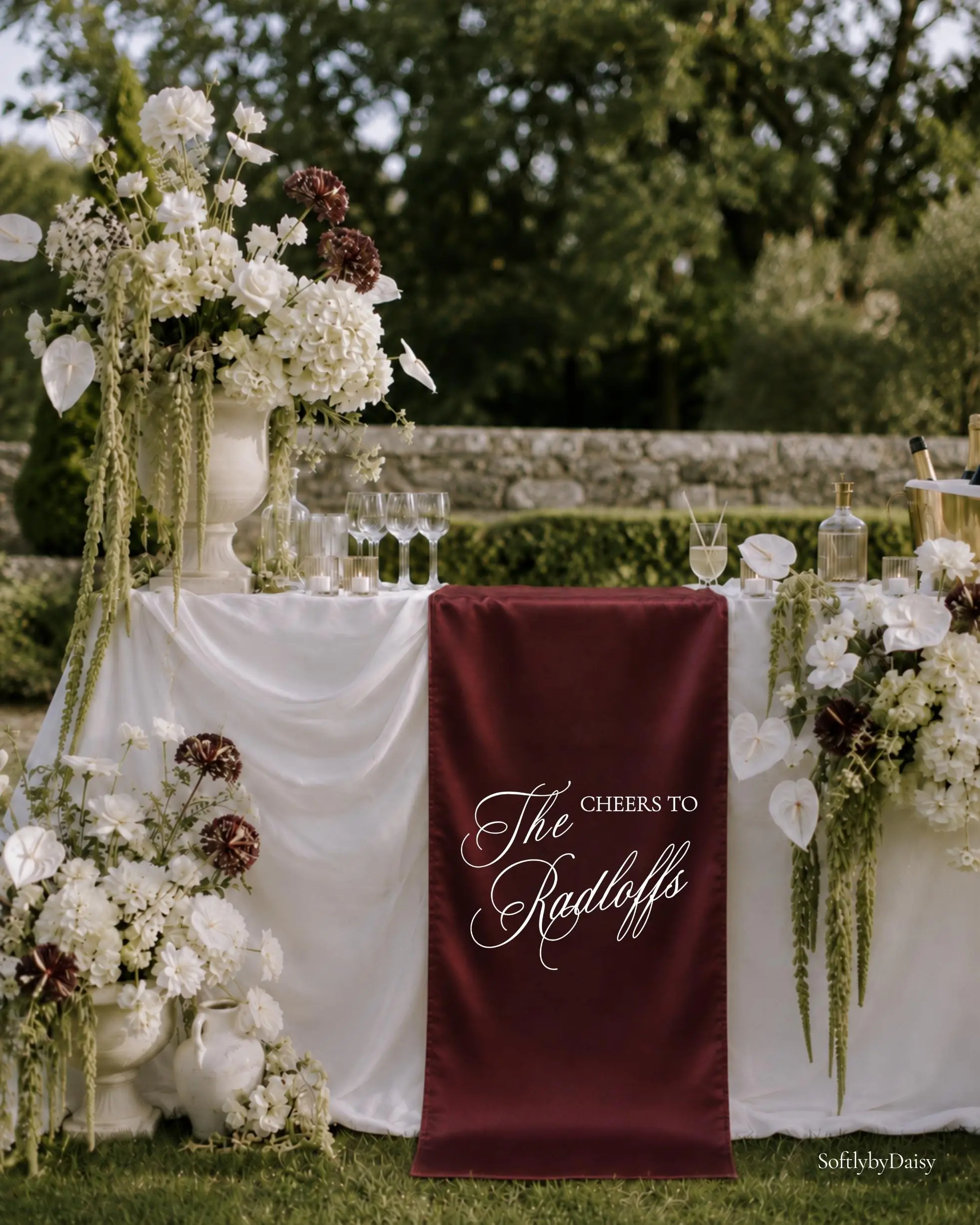 Customizable Burgundy Silk Satin Wedding Bar Sign - Classic Chic Linen-Cotton Fabric Decor, Simple Look Linen Plaque for Home Supplies, Ideal Anniversary Gift