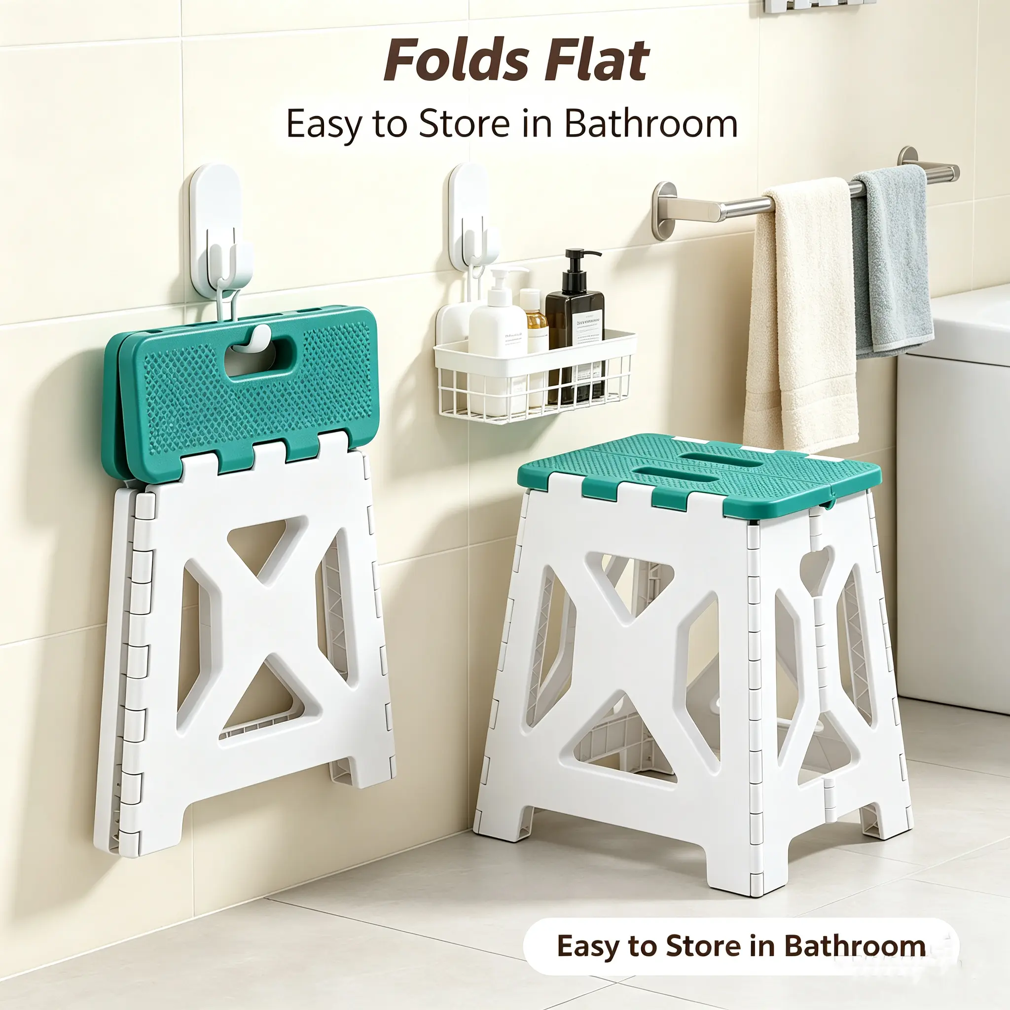 Heavy Duty Folding Step Stool for Kids & Adults, Non-Slip Collapsible Foot Stool with Handle, Lightweight Small Portable Ladder for Kitchen Bathroom Bedroom Toddler Reach Sink, Holds up to 300 lbs ottoman rest removable shower chair vevor