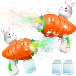 2 Pack Easter Lighted Bunny Guns Toys for Kids Toddlers Boys Girls Easter Basket Stuffers, Light Up Bubble Blower Machine with Solution Kids Favors Game Classroom Prize Gifts
