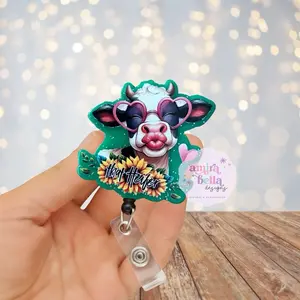 Cute adorable cow badge reel, id holder
