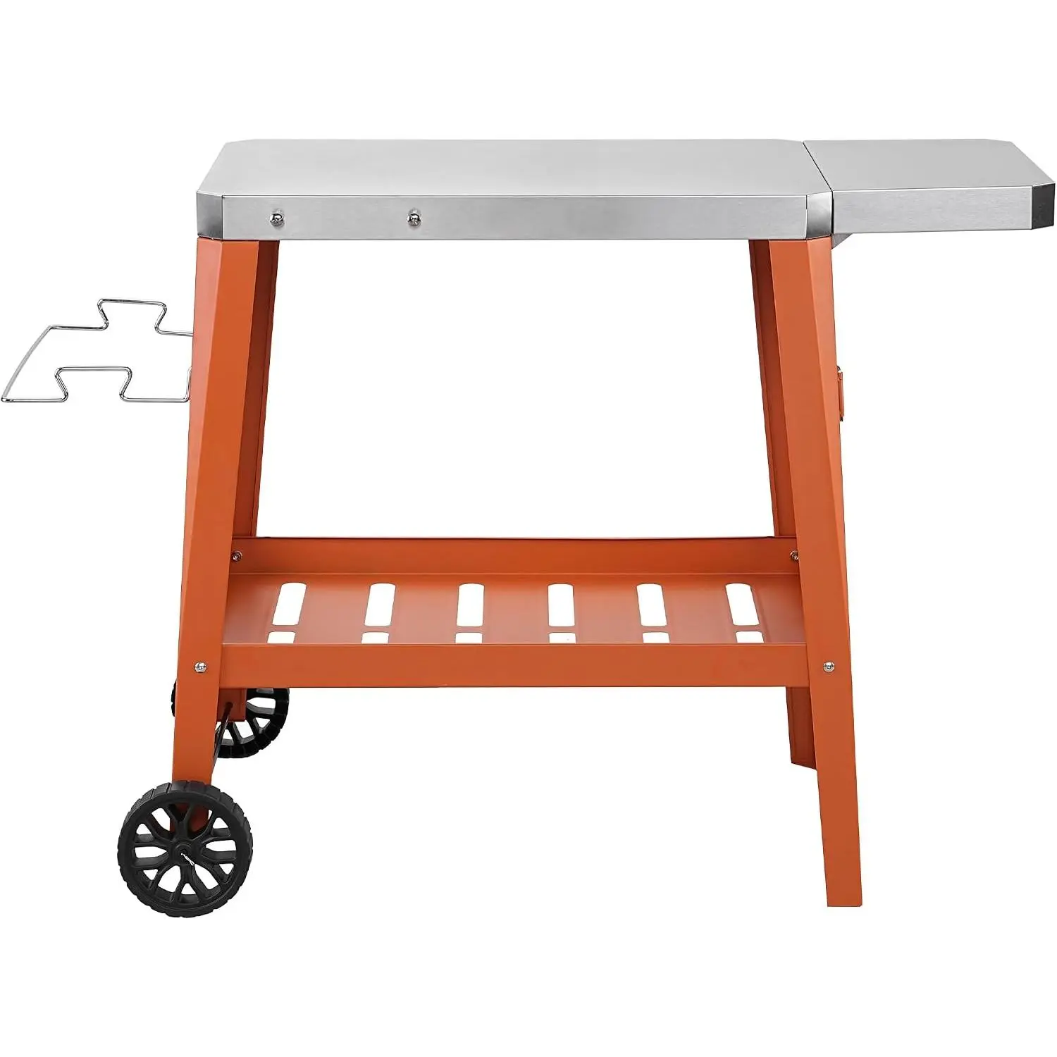 Feasto Outdoor Grill Table, Rolling Pizza Oven Stand, 31" x 19", Orange | Outdoor Bar Cart with Foldable Extension Table for Compact Pizza Ovens & Griddles, Patio BBQ & Deck Parties