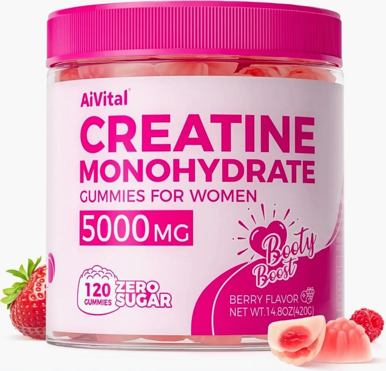 AiVital™ Creatine Gummies for Women, 5000mg Creatine Monohydrate Gummies+2000mg Collagen+1000mg BCAA, Women-Specific Formula, Sugar Free, 30 Servings, 120 Counts(Berry)