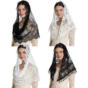4 Pcs Women Vintage Lace Mantilla Veil, Soft Christian Chapel Veil for Women, Elegant Bridal Wedding Veil, Ideal for Church
