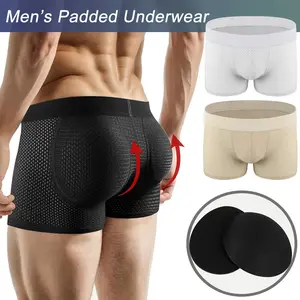 1/2/3 Pack Men's Padded Underwear Comfortable Breathable Butt Lift Mesh Boxer Briefs Shorts with Removable Pads Shapewear Hips Enhancers Underpants Sports Soft Slim-Fitting Elastic Nylon Classic Fabric Menswear Lingerie Natural