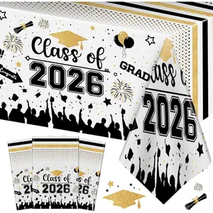 Graduation Decorations Class of 2026 Tablecloth - 3 count Plastic Congrats Grad Table Cloth, Graduation Table Cover for Graduation Party Decorations 2026 and Party Supplies, 54"x108" (Black and )