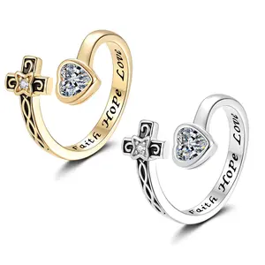 Faith Hope Love Ring with Cross and Heart Faith Jewelry Gift