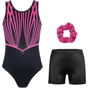 Sparkly Gymnastics Leotards for Girls with Shorts Shiny Ballet Dance Training Performance Activewear
