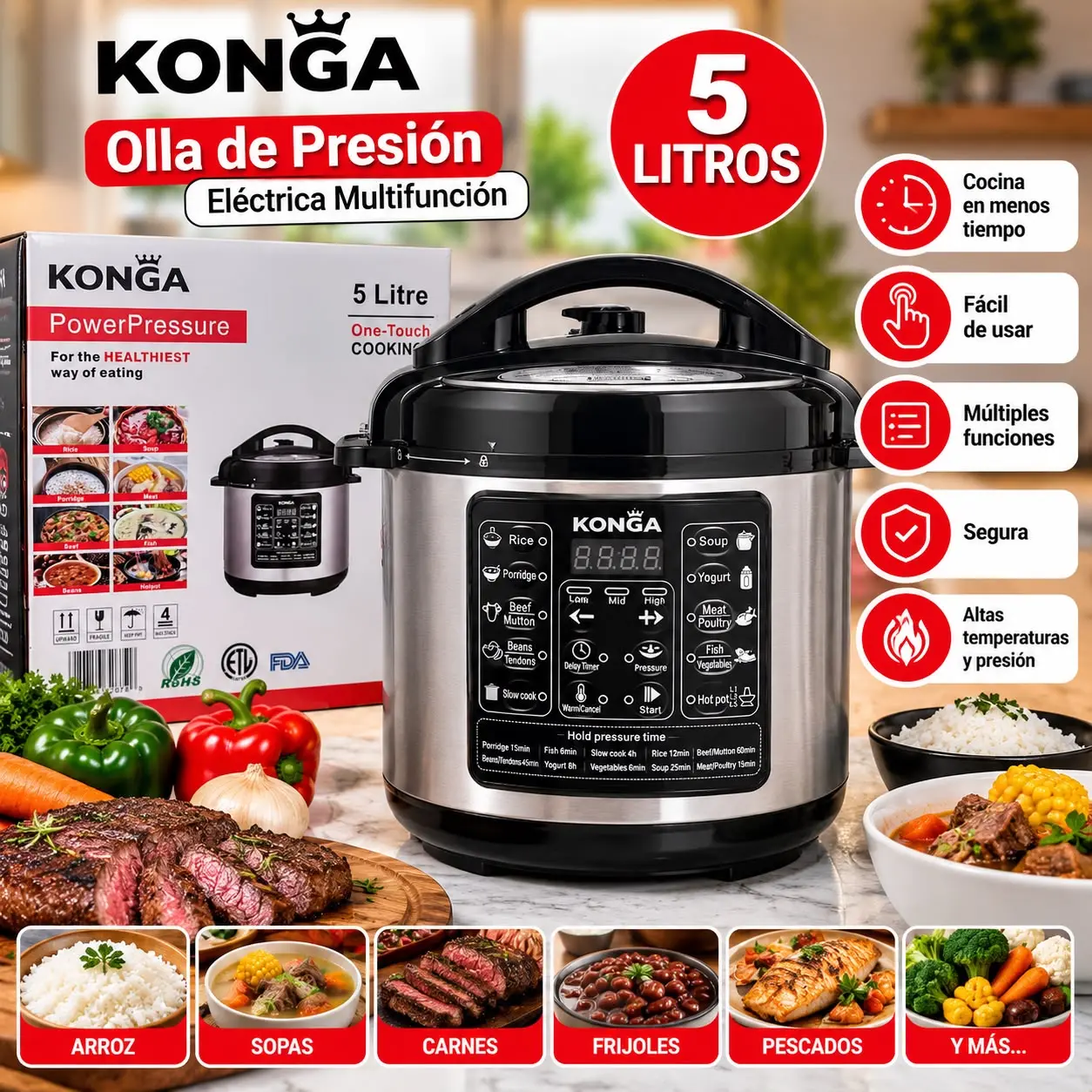 kONGA 10-in-1 Electric Pressure Cooker 5L – 900W Multifunctional Cooker
