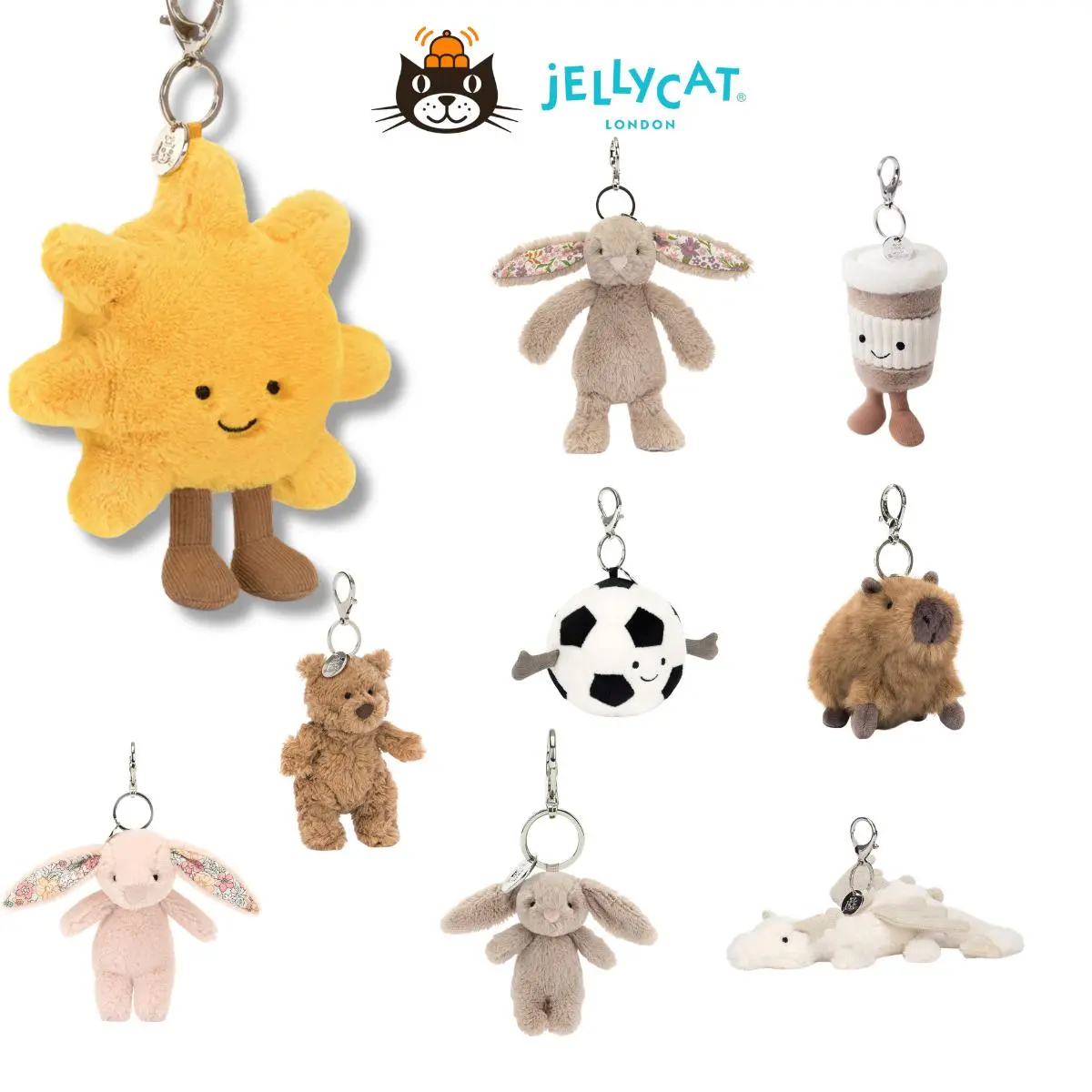 [DeaI for you] Jellycat Bag Charm Collection - Cute Mini Stuffed Animal Keyring, Soft Bag Charm, Birthday Gift for Kids, Collectors' Fashion Accessory