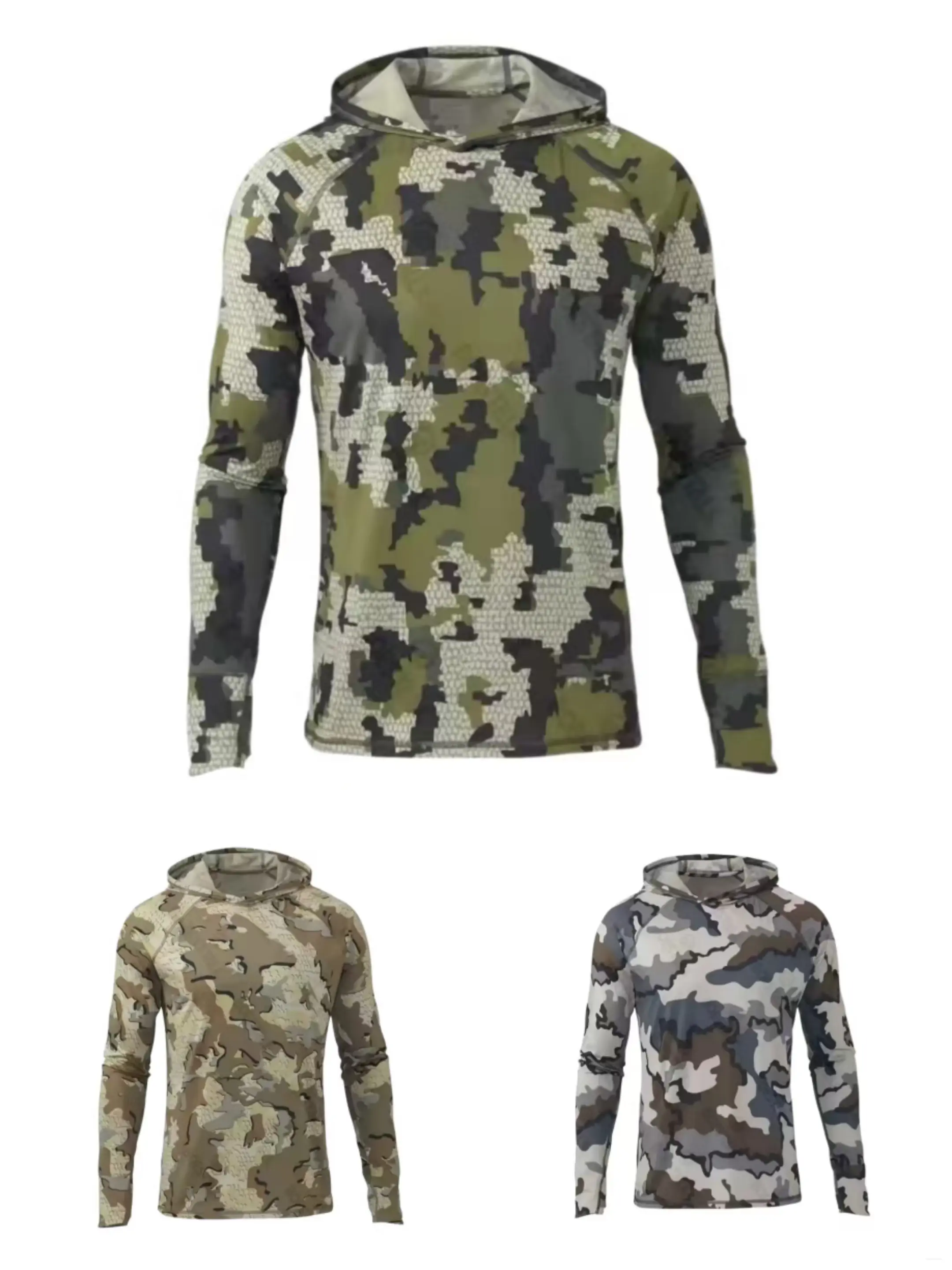 Summer Selection/3-Piece Hooded Sunscreen Camouflage Fishing Clothes Outdoor Sports Clothes Camping Mountaineering Clothes Sunscreen Breathable Training Clothes