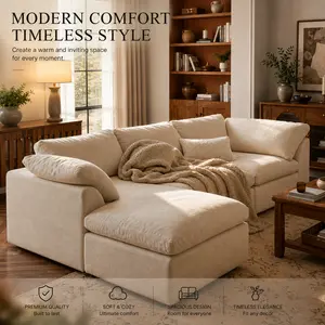 108in L-Shape Modular Boneless Sectional Couch with Ottoman, No-Assembly Compressed Furniture, Cloud-Like Comfort, Flexible Contemporary Living Room Sofa