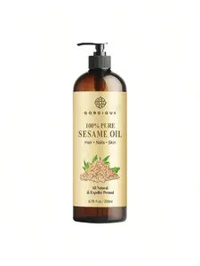 200ml Pure Sesame Oil - Essential Oil for Massage, Hair Care, and Daily Skincare, Nourishing Hair, Moisturizing Skin, Strengthening Nails, Skin, and Nails, Unrefined Sesame Oil