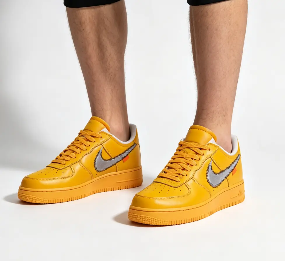 Low Top Casual Athletic Sneakers For Men, Vibrant Mustard Yellow Smooth Leather Upper With Contrast Stitching Detail, Flat Thick Sole Shock Absorbing Street Trainers, Fashion Daily Footwear For City Walking, Casual Hangouts And Weekend Trips