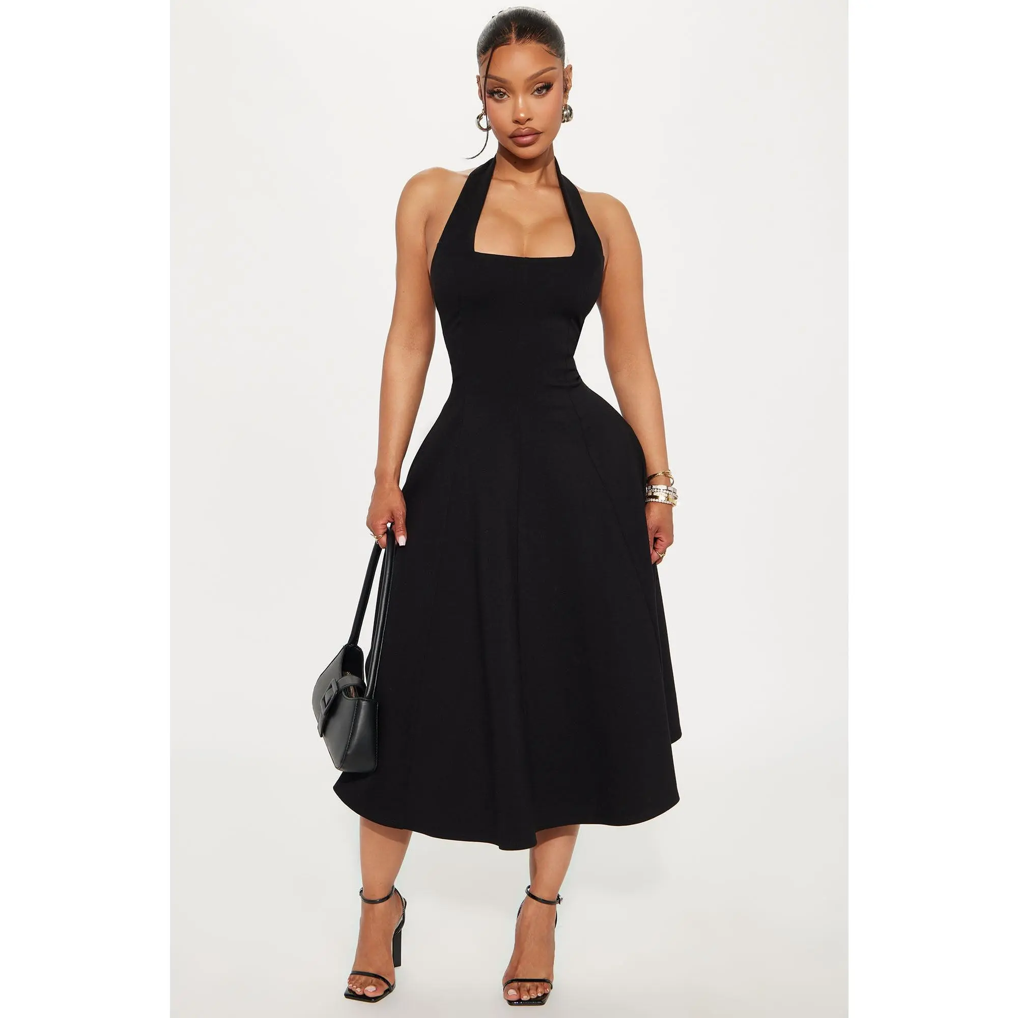 Mabel Ponte Midi Dress - Black