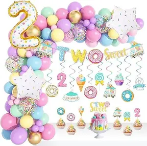 145 Pcs Two Sweet Birthday Decorations, Donut Birthday Party Supplies for Girls Two Sweet Banner Donut Balloon Garland Kit , Baby Second 2nd Birthday Party Decor