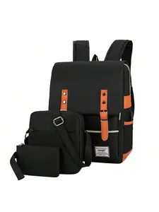 3 piece classic large capacity backpack for men and women, durable fabric, multiple pockets, adjustable straps, Commuting Versatile Drink Holders Main Compartment