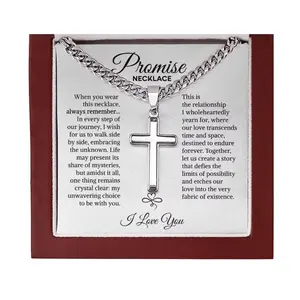 Promise Necklace For Him Polished Stainless Steel, Cross Necklace Minimalist Chain with Message Card Box, Fashionable Necklace Men Jewelry