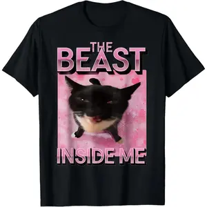 ZestLoop 100% Cotton The Beast Inside Me Cat Meme T-Shirt for Men Women Kids Pure Short Sleeve T-Shirt