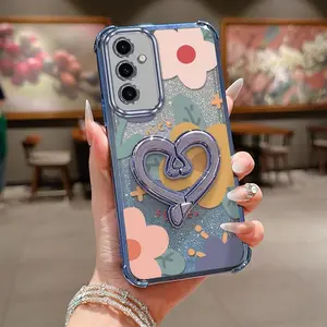 1 Piece S25 FE Case Pink flowers With bracket Pattern Comfortable feel Cover Designed Suitable For Galaxy S25 FEPhone Cases Featuring Elegant For Casual