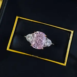 Shineofdiamond Two Tone Cushion Cut Three Stone Pink Gemstone Sterling Silver Engagement Ring