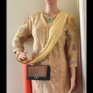 Indian/pakistani salwar Embroidered Cotton kameez Size 38” In Beige.