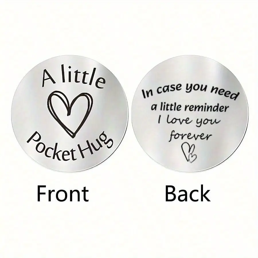 Double-Sided Laser Engraved Stainless Steel Pocket Tag, Romantic Gift for Couples, Boyfriend Girlfriend Keepsake Jewelry Accessory, Heart Design Charm