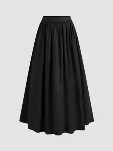 CIDER Cotton-blend Mid Rise Solid Ruffle Maxi Skirt