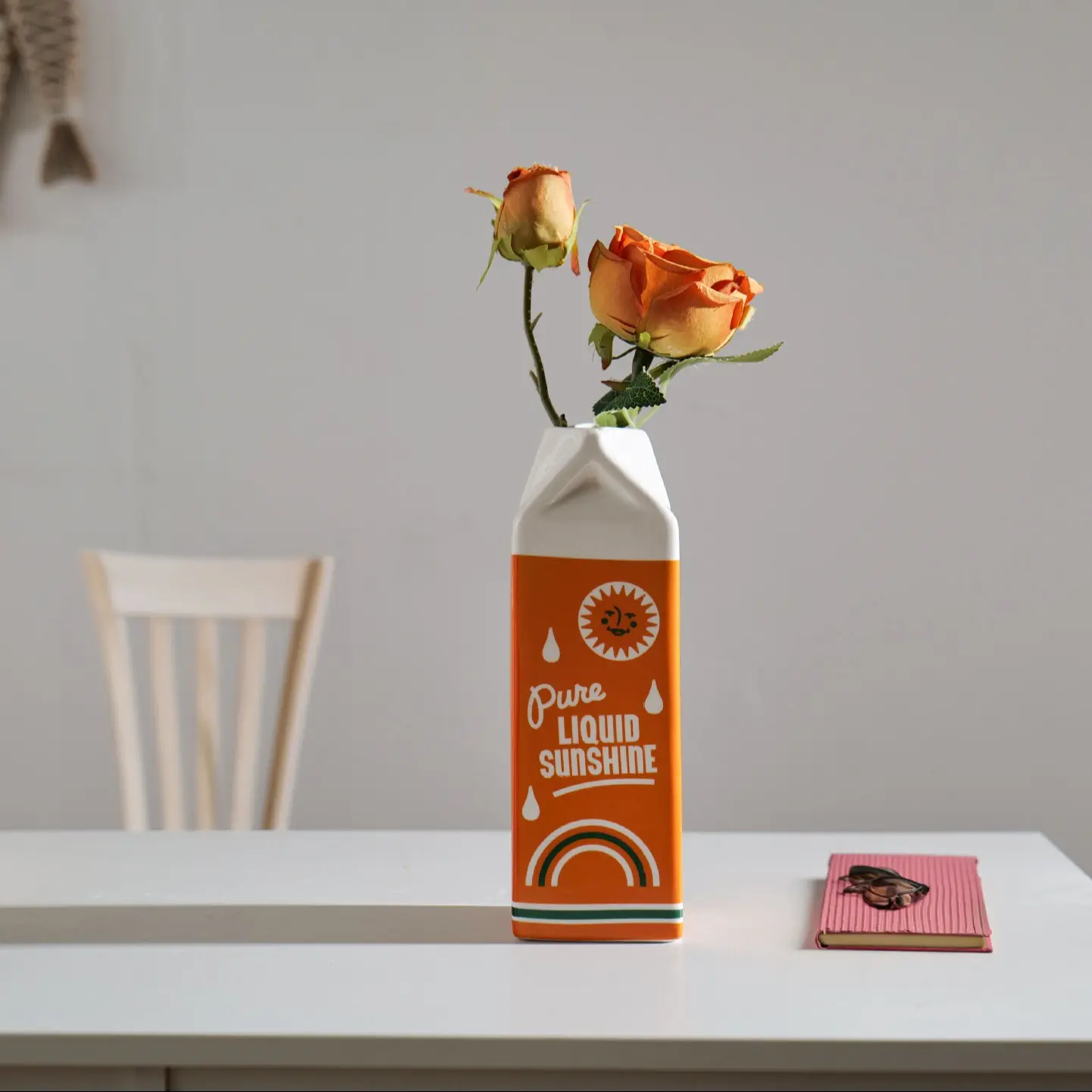 Unique Ceramic Juice Box Vase, Modern Ceramic Vase, Cute Home Decor Flower Pot, Creative Desk Decoration for Office Study Table Dining Room, Flower Arrangement Vase, Decorative Vase, Decorative Flower Vessel