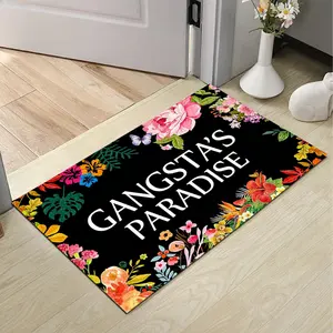 Gangsta's Paradise Funny Welcome Mat Floral Doormat Black Non-Slip Entrance Rug Indoor Outdoor Floor Mat for Front Door Entryway Porch Low Profile Durable Washable Decorative Gift for Housewarming Home Decor