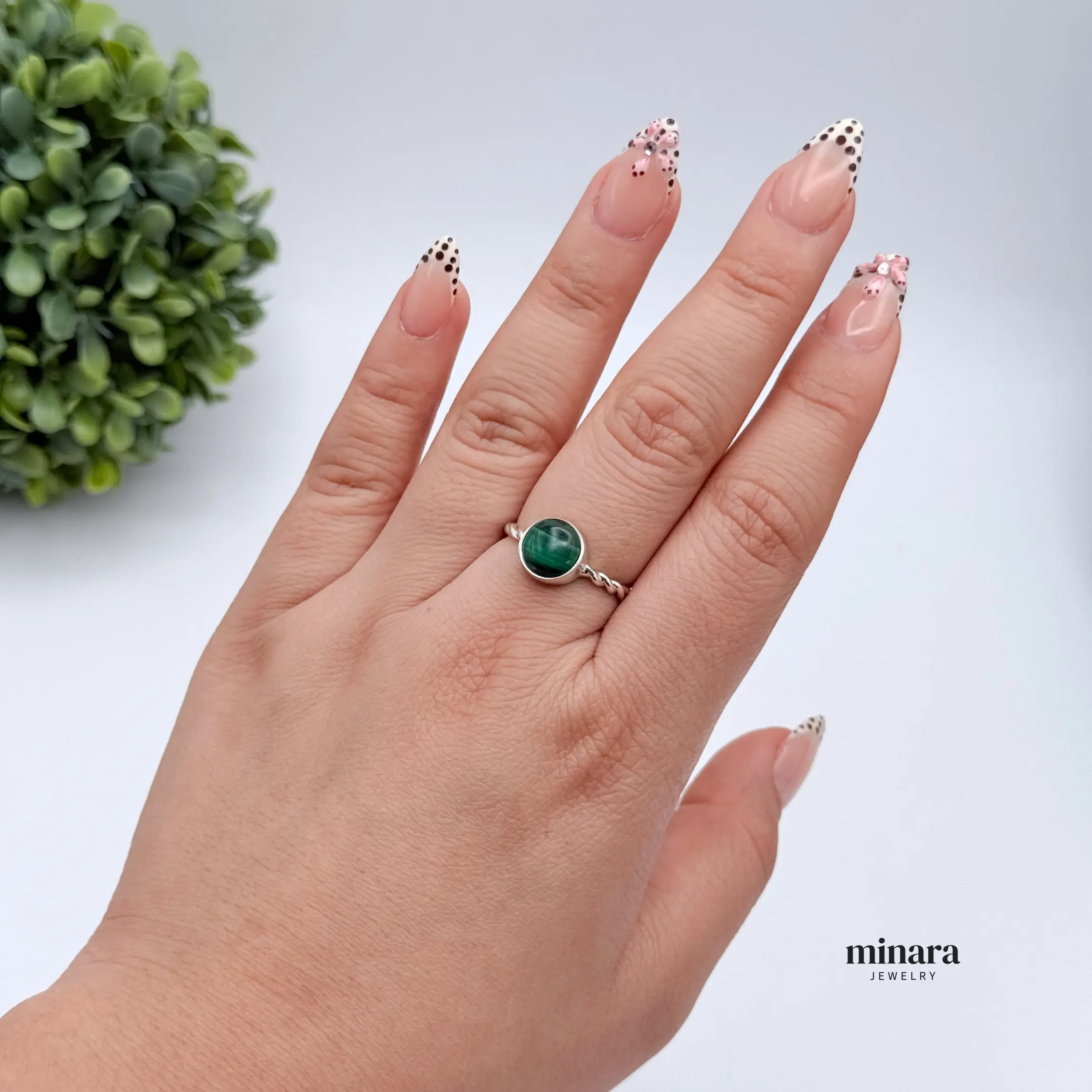 MINARA 950 Silver MALAQUITA Twisted Ring - Anillo Entorchado