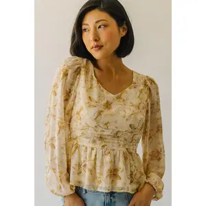 The Sabrina Pintuck Detail Blouse in Yellow Multi