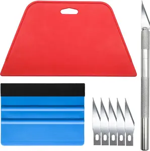 Professional Wallpaper Smoothing Kit - 8-Piece Set with Red & Blue Felt Squeegees and Aluminum Knife for Vinyl, Backsplash, and Window Tint - Effortless Application
