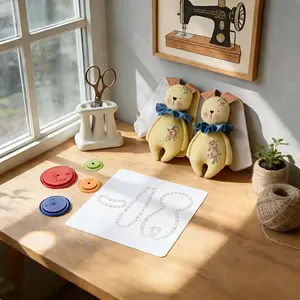 Long-eared Rabbit Patchwork Template | With 4 Picture Pinholes, Cream Sewing Patchwork Patchwork Creation Tool, Easter Rabbit Painting Template for Image Extraction