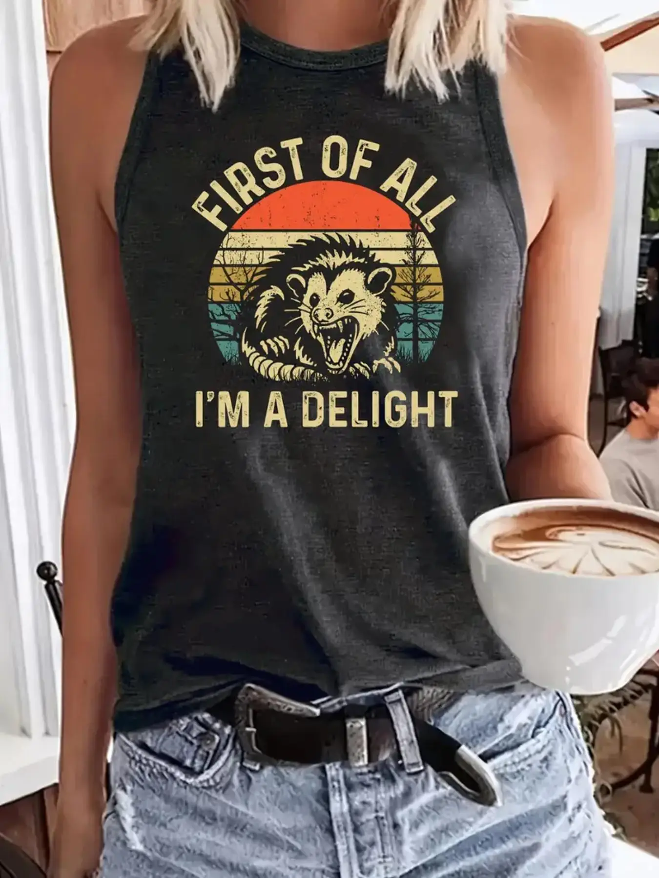 Women's Letter Print Round Neck Tank Top, Casual Sleeveless Top for Daily Wear, Ladies Clothes for All Seasons